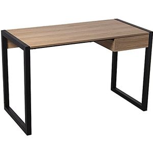 DRW Bureautafel van hout en metalen poten met MDF + melamine en PVC in naturel en zwart, 120 x 60 x 76 cm