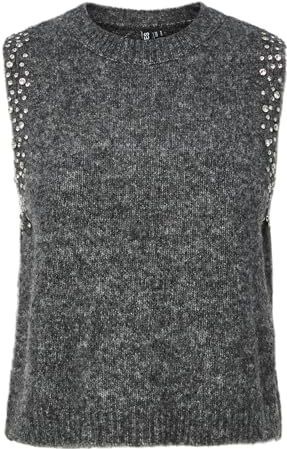 Pcrise Sl O-hals gebreid vest, dark grey melange, M