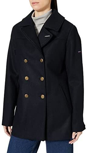 Dames Pea Coat - Marine - Gerecycled Wol - Getailleerde Kraag
