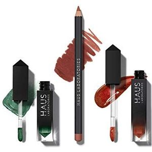 HAUS LABORATORIES By Lady Gaga: HAUS OF COLLECTIONS Make-upset met tas, vloeibare oogschaduw, lipliner en lipgloss in 9 sets, veganistisch en dierproefvrij, 3-delige voordeelset