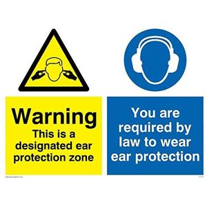 Vikingborden CP267-A3L-3M ""Waarschuwing Dit is een aangewezen gehoorbeschermingszone, U bent wettelijk verplicht om oorbescherming te dragen"" teken, 3 mm Plastic stijf, 400 mm H x 300 mm W