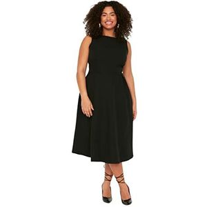 Trendyol Vrouwen Plus Size Midi A-lijn Ontspannen Geweven Plus Size Jurk, Zwart, 68