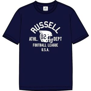 RUSSELL ATHLETIC Heren Center-s/S Crewneck Tee T-shirt, blauw, XS