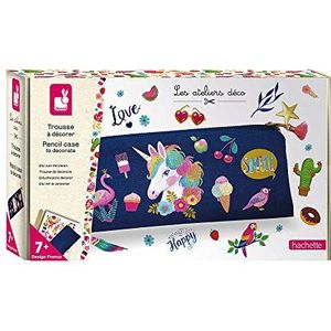 Janod - Pencil Case to Decorate and Customise - Les Ateliers Déco - Childrens Creative Leisure Kit - Teaches Fine Motor Skills and Concentration - Suitable for ages 7 and up - J07917
