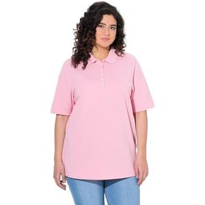 Ulla Popken Poloshirt voor dames, grote maten, plussize poloshirt, piqué, polokraag, fluwelen knoopsluiting, halve mouwen, roze, 46-48