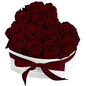 Infinity Flowerbox Groot hart - 13 echte premium rozen in donkerrood - 3 jaar houdbaar zonder water | in geschenkverpakking met satijnen strik
