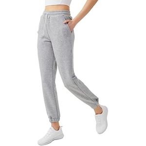LOS OJOS Sweatbroek voor dames, sweatpants met zakken, joggingbroek voor dames, met trekkoord, elastische tailleband, grijs, XS