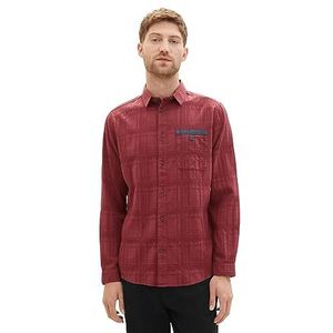 TOM TAILOR Heren Regular Fit Dobby geruit overhemd met borstzak, 32220-Burned Bordeaux Red, XXL