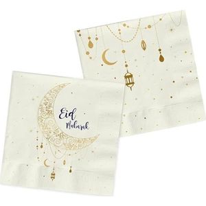 Folat Eid Mubarak Ramadan decoratie - servetten goud wit 33 x 33 cm 20 stuks - Eid decoratie ster maan accessoires Ramadan