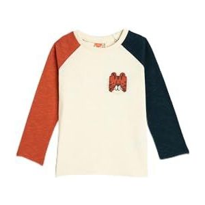Koton Babyboys T-shirt met lange mouwen en ronde hals, tijger, bedrukt met kleurblok, katoen, ecru(010), 12-18 Maanden