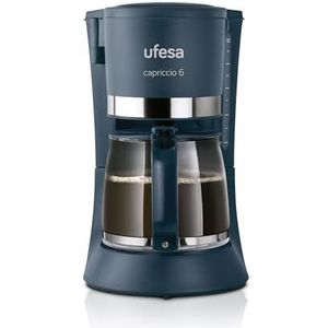 Ufesa CG7114 Capriccio Koffiezetapparaat, 6 kopjes, 0,6 Ltrs, 600W, Glazen kan, Herbruikbaar filter, Verwarmingsplaat met antiaanbaklaag, Druppelsysteem, Automatische uitschakeling, Donkerblauw