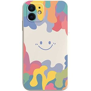 QLLQ Grappige telefoonhoes met kleurrijke smiley-gezichtsprint, TPU-telefoonlensbescherming, schokbestendig, rechte rand, regenboog-telefoonhoes voor iPhone 13 Pro MAX