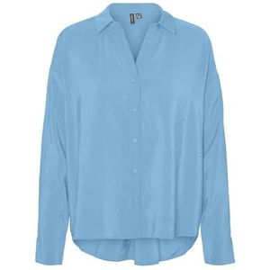 VERO MODA Dames Overmaats Blouse Zijden Ruimvallend Top Glanzende Shirt VMQUEENY, Colour:Blue, Size:S