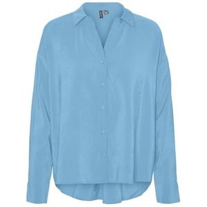 VERO MODA Dames Overmaats Blouse Zijden Ruimvallend Top Glanzende Shirt VMQUEENY, Colour:Blue, Size:XXL