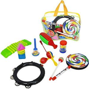 A-Star 11-Delige Beginners Handheld Muziekinstrument Percussion Gift Set Met Opslagbag, Leuke Mini-Band Inclusief Tamboerijn, Shaker, Drum