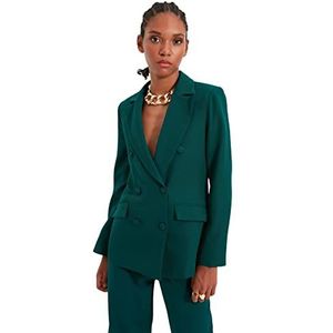 TRENDYOL Trendyol Gedetailleerde jas voor dames, met knoopsluiting, voor buiten, met blauwe knoop, groen, 42
