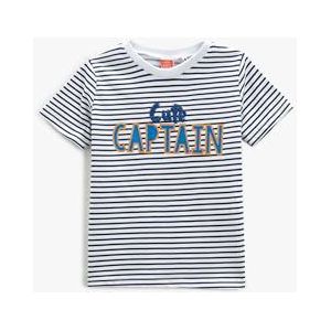 Koton Babyboy T-shirt met ronde hals en korte mouwen bedrukt applicatiedetail, Blue Stripe (01j), 9-12 Maanden