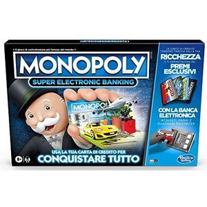 Hasbro Monopoly Super-Electronic Banking, kaartspel, variant met creditcards en luchtruimen, inclusief elektronische Hasbro gaming-reader, voor gezinnen en kinderen vanaf 8 jaar