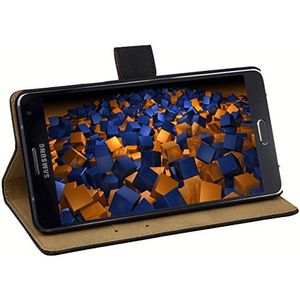 mumbi Echt lederen bookstyle case compatibel met Samsung Galaxy A7 hoes lederen tas case wallet, zwart