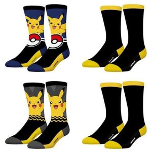 FREEGUN - Pikachu - Herensokken - Geel/Zwart/Grijs/Marineblauw - 4 Stuks