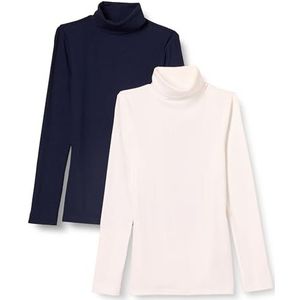 Amazon Essentials Slim-fit gebreide coltrui met lange mouwen voor dames, met rolkraag (verkrijgbaar in grote maten), 2 stuks, marineblauw/wit, 5XL Plus