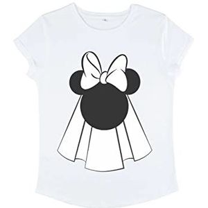 Disney Classics Women's Mickey Classic-Mouse Bride Organic Roll Sleeve T-Shirt, Wit, S, wit, S