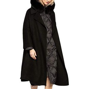 APART 2-in-1 mantel voor dames, met afneembare nep-bont bekleding, zwart, 36
