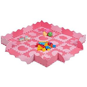 Relaxdays speelmat 52-delig, foam, zonder schadelijke stoffen, 1,4 m², rand, puzzelmat, div. motieven, roze/lichtroze