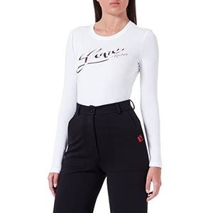 Love Moschino Dames Tight-Fitting Lange Mouwen met Brand Signature Print T-shirt, wit (optical white), 40