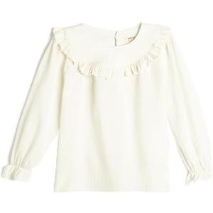 Koton Girls's Gestreepte Ruffle Lange Mouwen Ronde Hals Viscose Stof Blouse, Wit (000), 6-7 Jaar