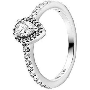 Pandora Klassieke druppelvormige halo-ring - sterling zilveren ring voor dames, gelaagdheid of stapelbare ring, cadeau voor haar, sterling zilver met heldere zirkonia, Metaal, Zirkonia
