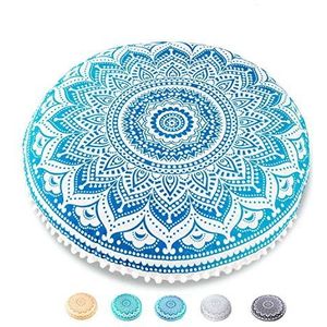 Mandala Life ART Boho Yoga Decor Vloer Kussenhoes - 75 cm - Ronde Meditatie Tapijt Kussensloop - Gedrukte Katoenen Deken Poef