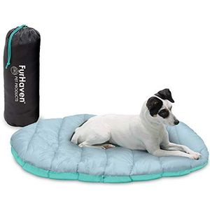 Furhaven Kleine hond bed trail pup reizen kussen mat w/spullen zak, wasbaar - aqua/graniet grijs, klein