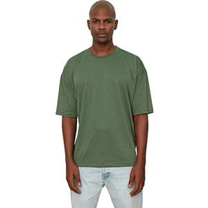 Trendyol Mannelijk Oversize Standaard Crew Neck Knit T-Shirt Donkergroen, Donker Groen, S