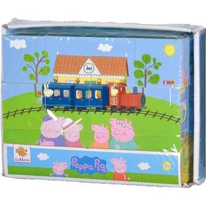 Eichhorn 109265708 - Peppa Pig Foto Houten Puzzelkubus, 6 motieven met 12 blokken, 6 sjablonen, 13 stuks, 16x12cm, FSC® 100%, berkenhout, vanaf 3 jaar