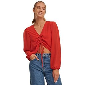 NA-KD Damesblouse met trekkoord, Kruidig Rood, 36 NL