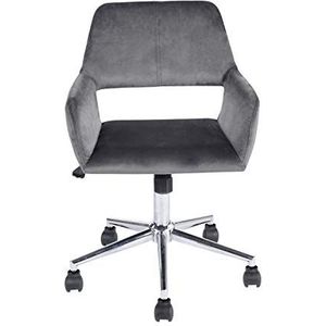 39F FURNITURE DREAM Scandinavische bureaustoel van fluweel, draaibaar, met armleuningen, in hoogte verstelbaar, grijs, 55 x 56 x 75-85 cm