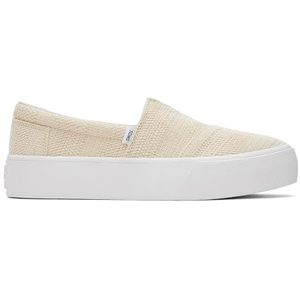 TOMS Dames Fenix Platform Slip-On Sneaker, natuurlijke ongeverfde metallic linnen streep, 41 EU, Natuurlijke ongeverfde metallic linnen streep, 41 EU