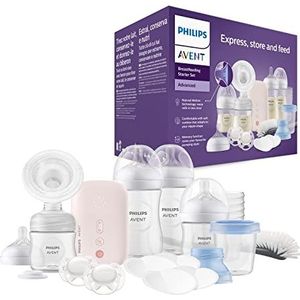Philips Avent elektrische borstkolf cadeauset - Enkele borstkolf, babyflessen, melkbewaarbekers, fopspenen, BPA-vrij (model SCD340/31)