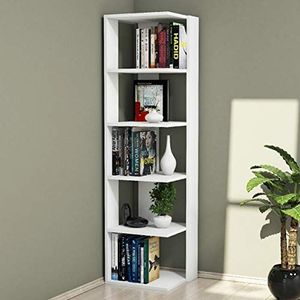 Homemania Corner Boekenkast, wandrek, met planken, voor woonkamer, kantoor, wit, van hout, 41,8 x 41,8 x 160,8 cm