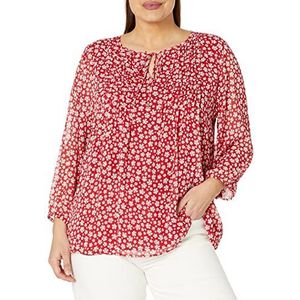 Tommy Hilfiger Damesblouse met lange mouwen en strikdetail, Chili Multi, 2X