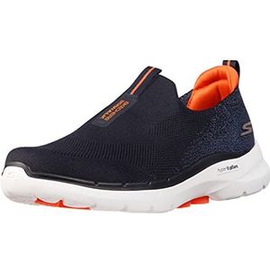 Skechers Heren Go Walk 6 Sneaker, Marineblauw en oranje textiel, 46 EU