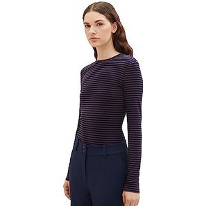 TOM TAILOR Denim T-shirt met lange mouwen voor dames, 34269 - Navy Brown Stripe, XS