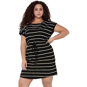 ONLY CARMAKOMA Dames Carapril Ss Knee Dress JRS Noos Jurk, Zwart/Stripes: Geel en Wit Stripes, M-46/48