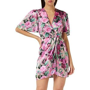 Hope & Ivy Vrouwen De Lana Flutter Mouw Satijnen Wrap Mini Jurk met Taille Strik Detail Speciale Gelegenheid, roze, 40
