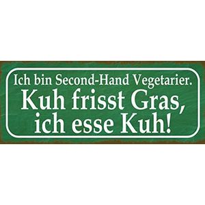 Schatzmix spreuk essen vegetarier koe metalen bord 27x10 cm wanddecoratie tin sign blikken bord, blik, meerkleurig