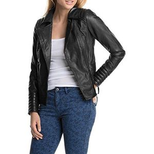 ESPRIT Leren damesjas van leer in bikerstyle 074EE1G007, zwart (black 001), 34