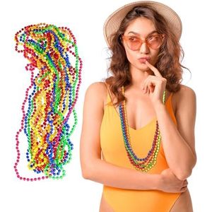 Relaxdays gekleurde parelketting, set van 30, neon, hippieketting, jaren 80, themafeestjes, carnaval, meerkleurig