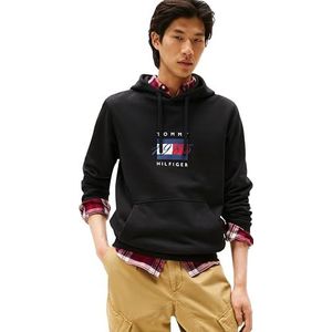 Tommy Hilfiger - Hoodie - Zwart - LINEAR FLAG GRAPHIC - Met Capuchon
