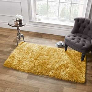 Sienna Extra grote Shaggy vloermat zachte mat loper tapijt 5 cm niet-pluizende pool - oker geel, 160 x 230 cm